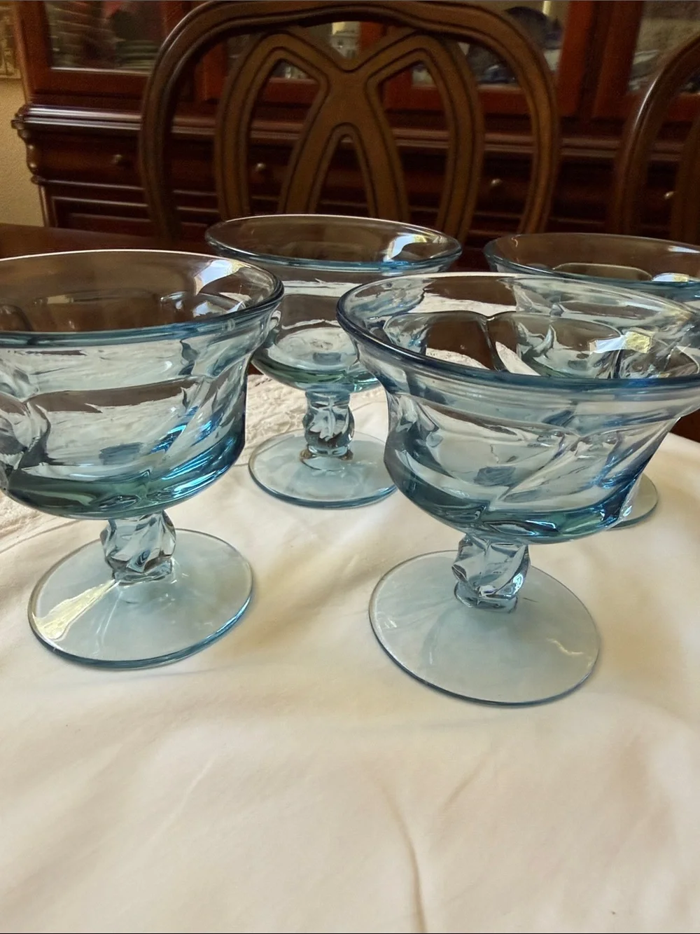 Vintage set of 4 Fostoria Jamestown Blue Stemmed champagne sherbet footed  Glass